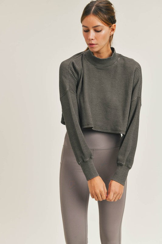 Waffle Knit Crop Top - Olive