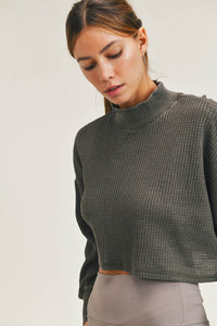 Waffle Knit Crop Top - Olive