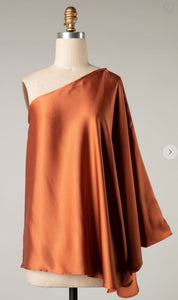 Cinnamon Spice Satin One Shoulder Top