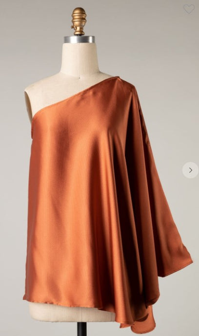 Cinnamon Spice Satin One Shoulder Top